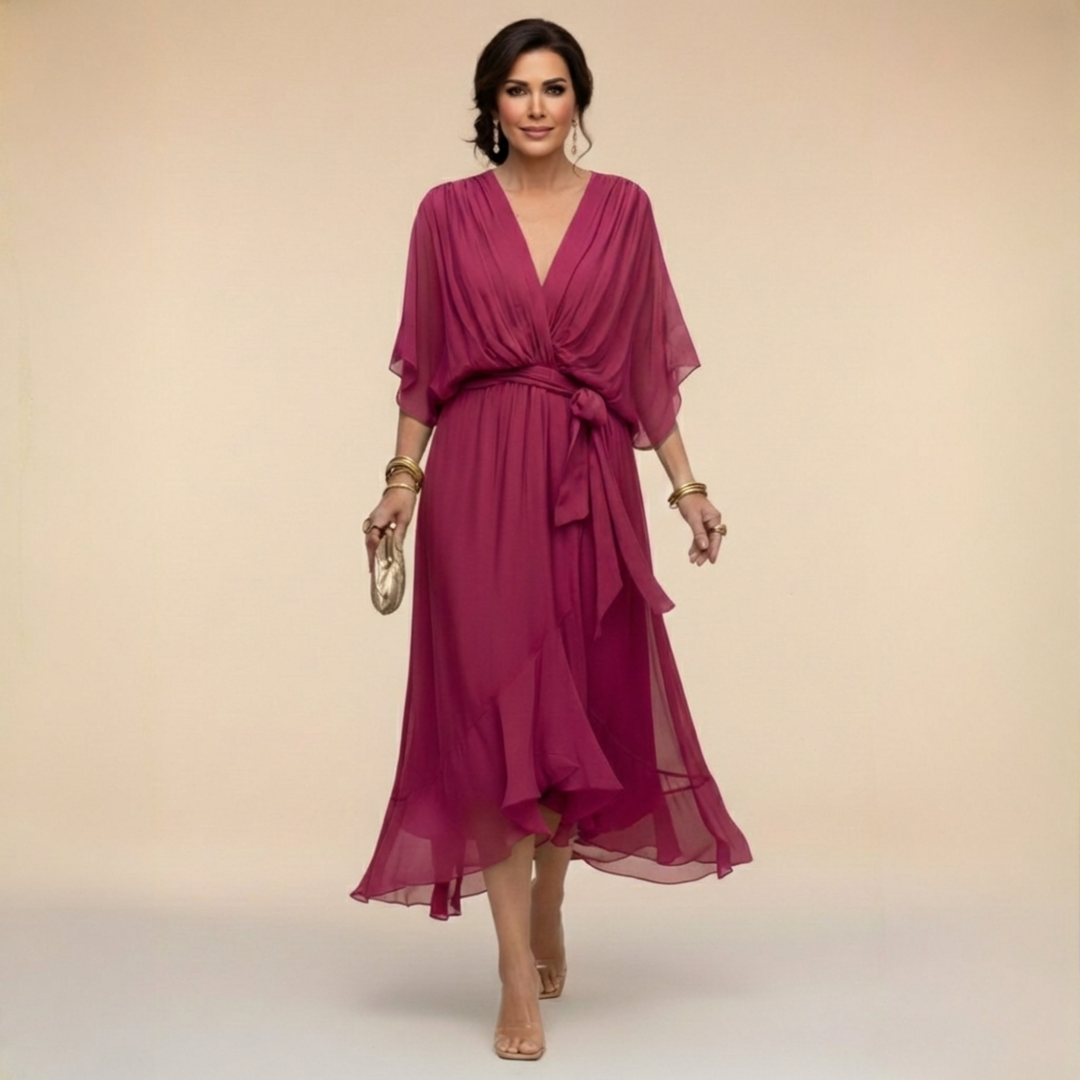 DELACROIX | Chiffon Dress with V-Neck