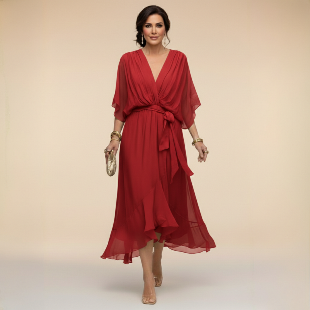 DELACROIX | Chiffon Dress with V-Neck